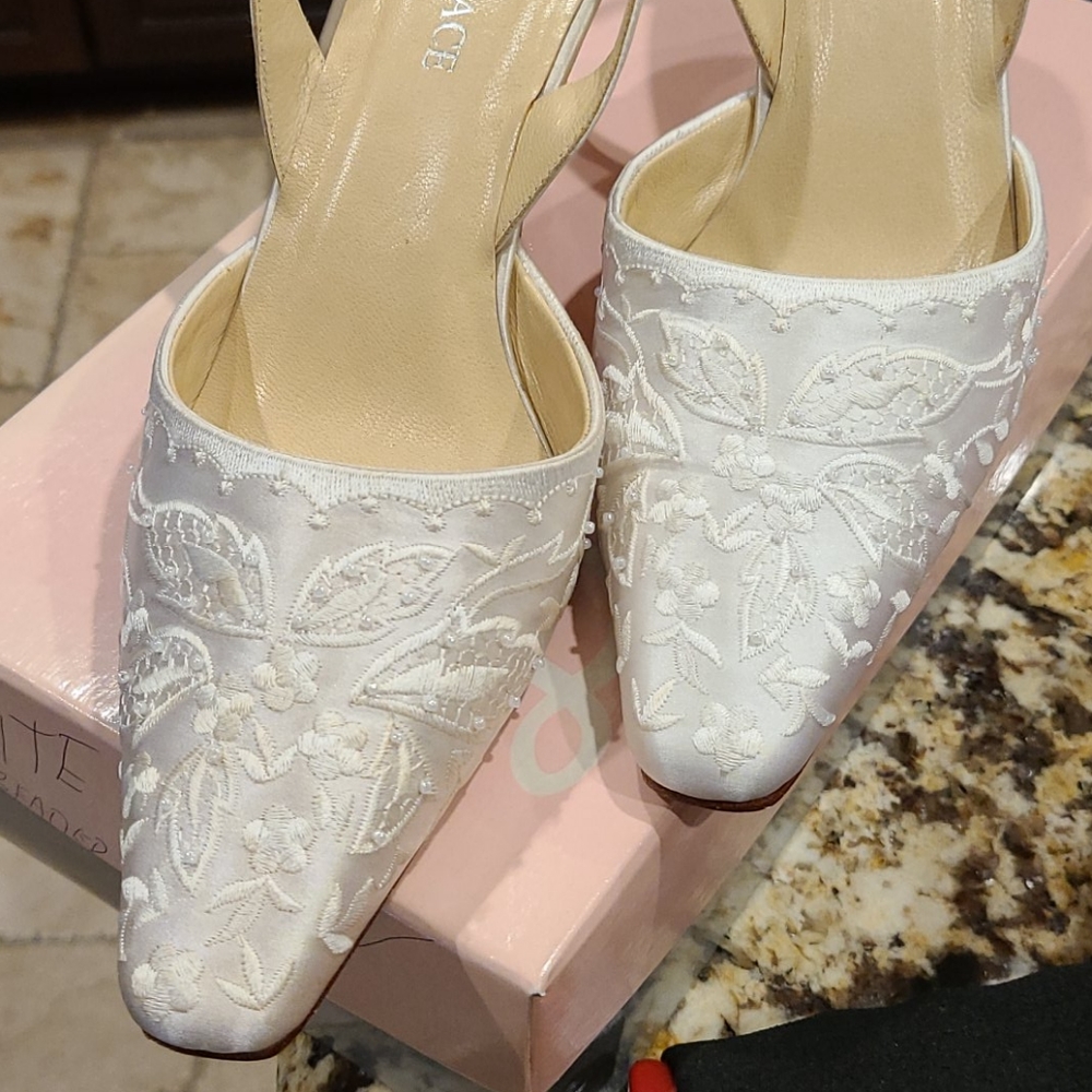 Beaded satin sling backs size 8.5